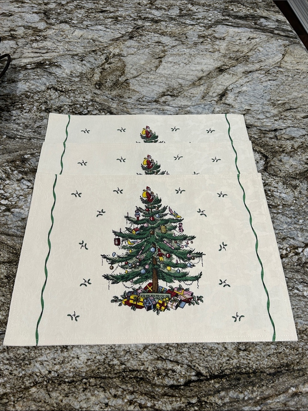 3 Spode Cream and Green Christmas Tree placemats